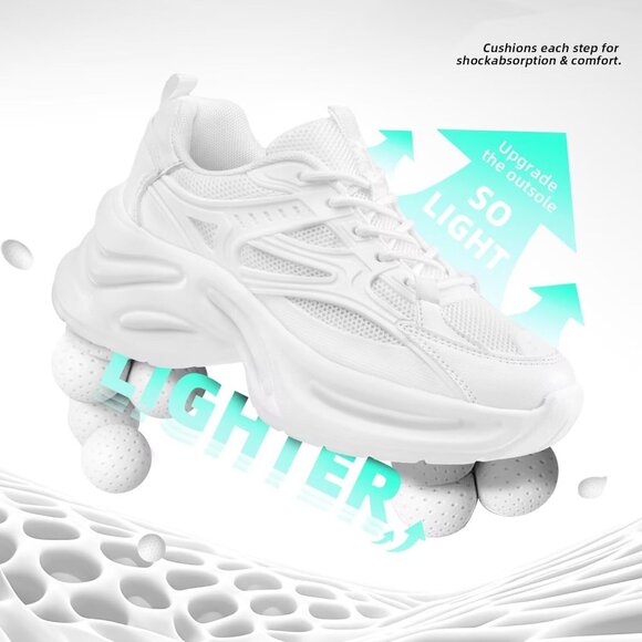 ⚡Women's White Fabric Chunky Comfortable Walking Running Sport Athletic Sneakers - Picture 4 of 7